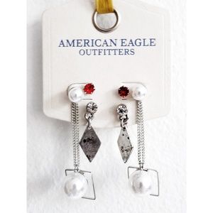 NEW AMERICAN EAGLE 3 Pairs LOT Gem Faux Pearl Stud/Beads Drop/Dangle